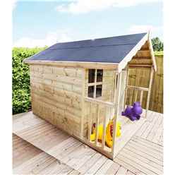 6 x 8 (6' x 6' + 2' Verandah) Hideout Wooden Playhouse with Apex Roof, Single Door And Window + T&G Verandah