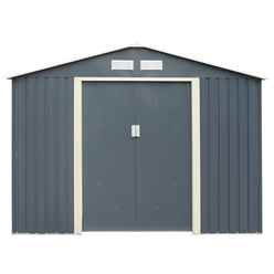 8 x 6 (2.61m x 1.81m) Double Door Metal Apex Shed - Dark Grey 