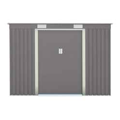 8 x 4 (2.61m x 1.21m) Double Door Metal Pent Shed - Light Grey 