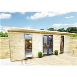 3m x 3m (10ft x 10ft) Executive Plus Insulated Pressure Treated Garden Office - PVC French Doors and Windows - Increased Eaves Height - 64mm Insulated Walls, Floor and Roof + Free Installation