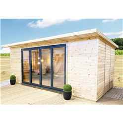 3m X 3m (10ft X 10ft) DELUXE PLUS Insulated Pressure Treated Garden Office - Aluminium Fully Opening BiFold Doors - Increased Eaves Height - 64mm Insulated Walls, Floor and Roof + Free Installation