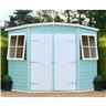 7 x 7 (2.07m x 2.07m) - Tongue & Groove Corner Garden Pent Shed / Workshop - 2 Opening Windows - Double Doors - 12mm T&G Floor